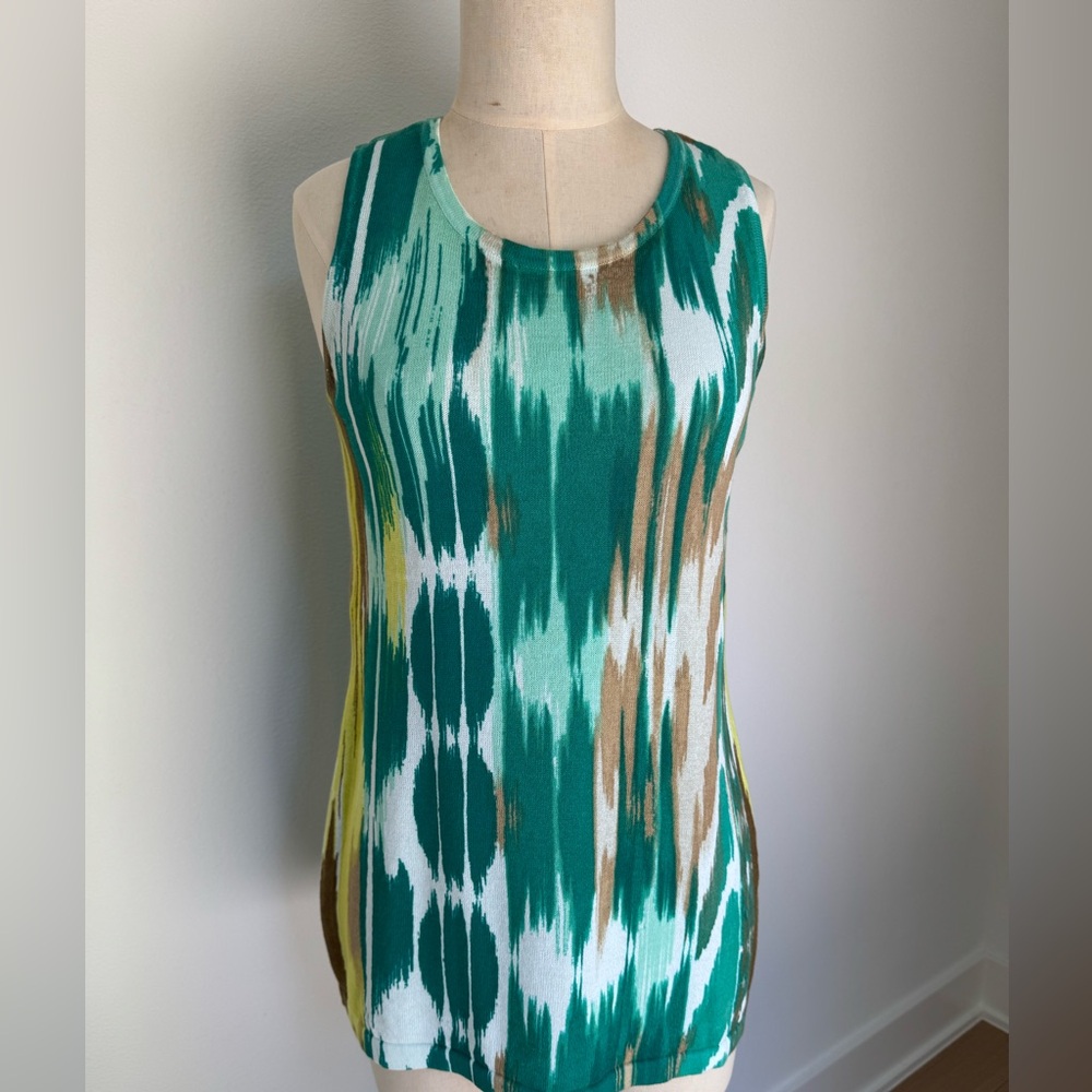 Chico's Green and Brown Patterned Tank Top- Chicos Size 0 (traditional small)